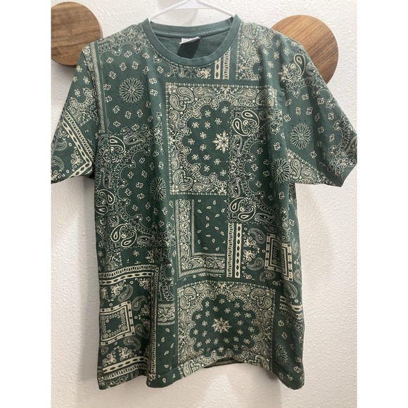 Maison Article Other - Maison Article Mens Small Green Paisley Bandana Shirt Western Americana Boho AOP